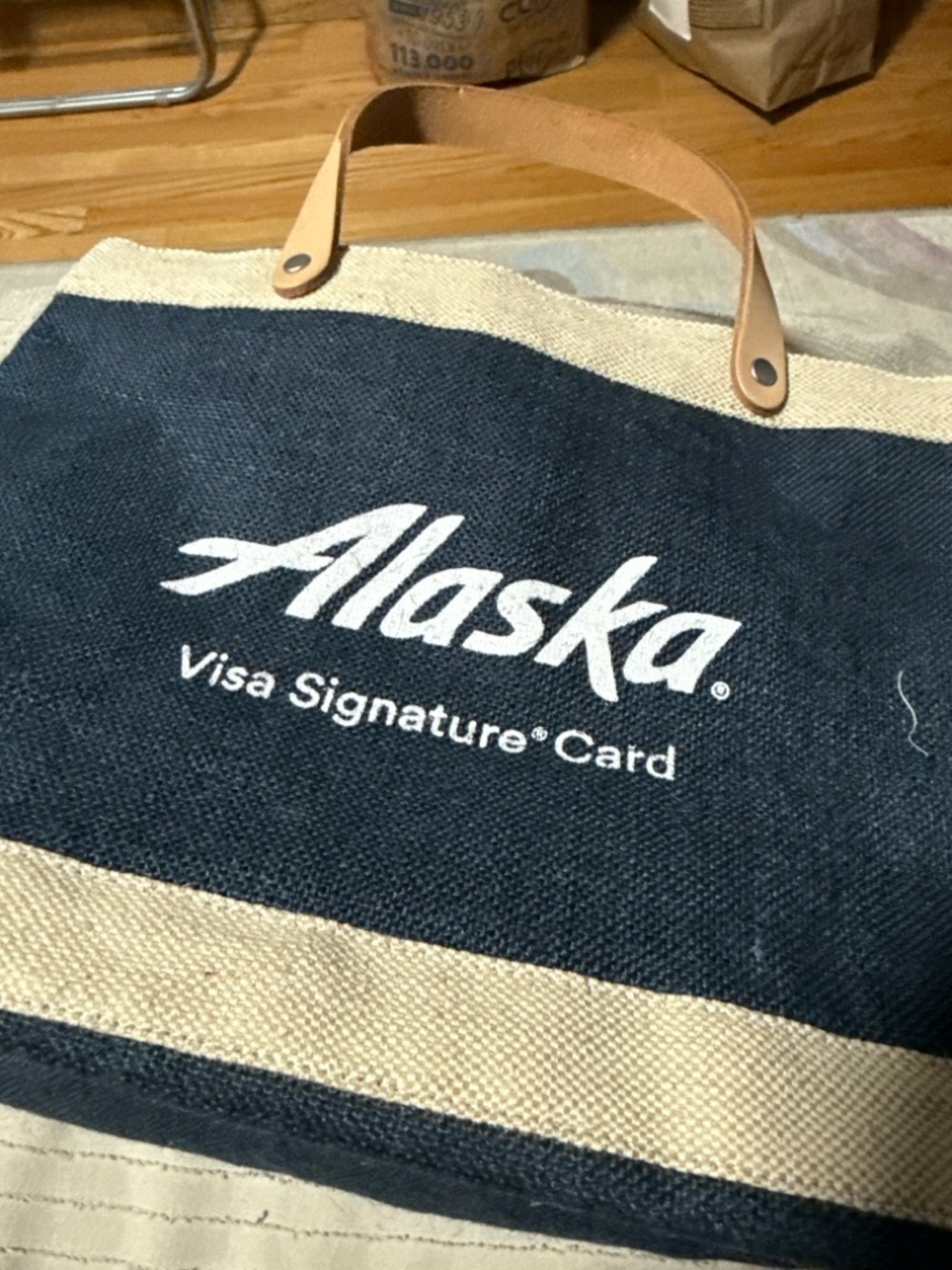 Alaska Branded Navy and Natural Apolis Canvas Tote Bag with Leather Handles
